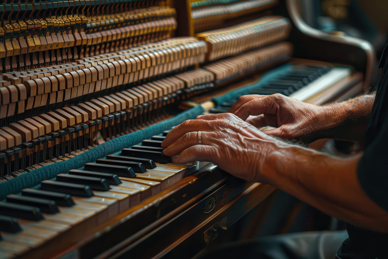 Afinação de Piano — detalhe do instrumento durante o atendimento