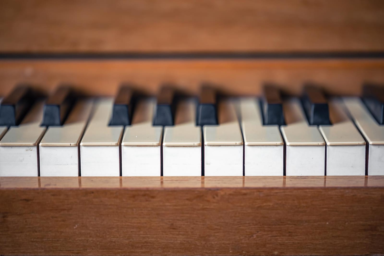 Detalhe das teclas de um piano em close-up durante revisão técnica